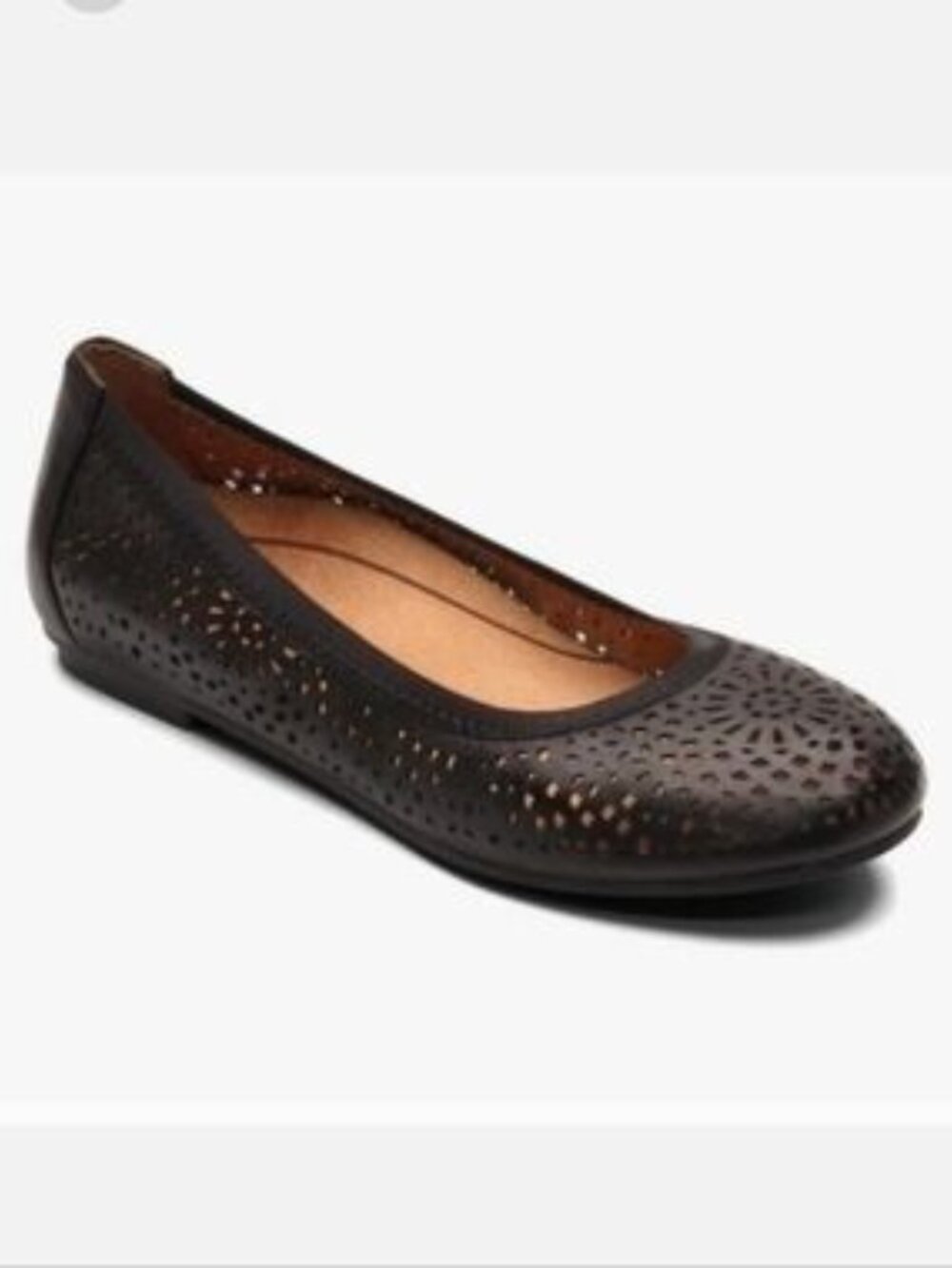 Vionic "Robyn" Laser-Cut Perforated Black Leather Ballet Flats Size 8.5